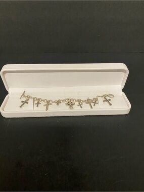 Sterling Silver 9 Cross Charm Bracelet - Signed SJC